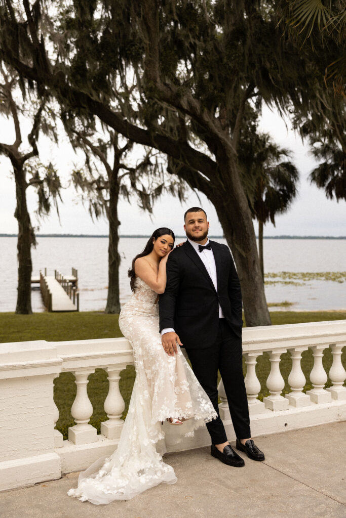 bride and groom portraits outside wedding venue in Florida at Bella Cosa