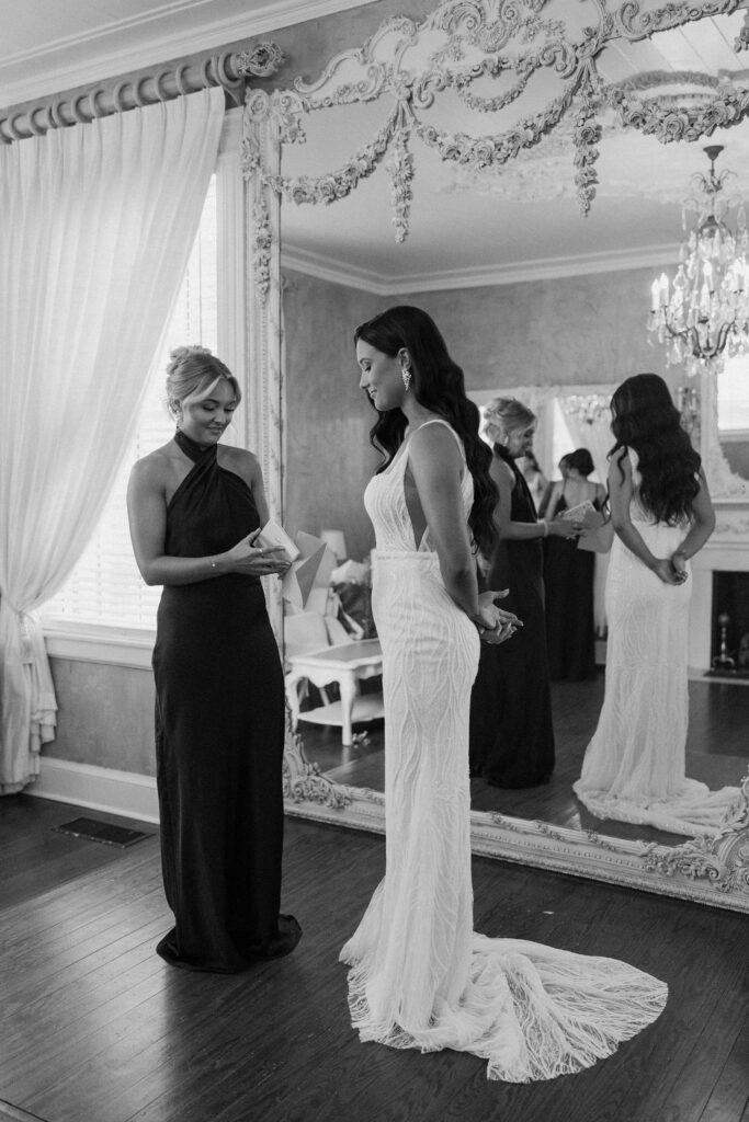 bride giving maid of honor gift