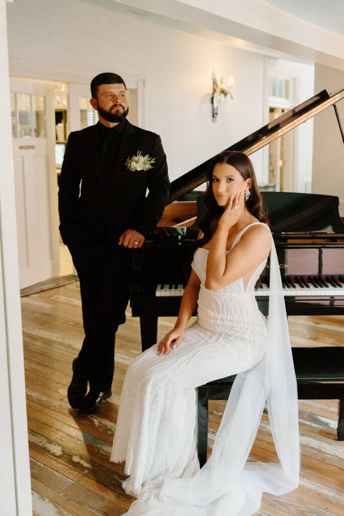 documentary wedding bridals inside with grand piano