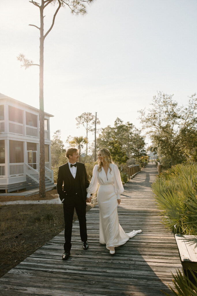 outdoor bridal portraits with bride and groom at the view at st. joe bay