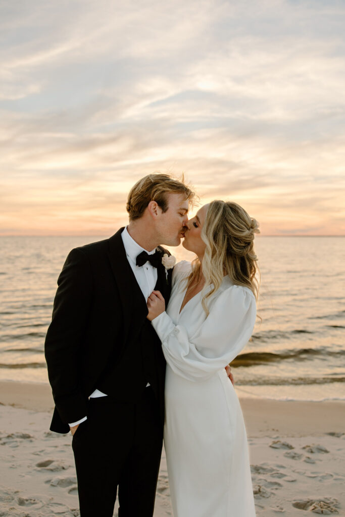 sunset beach bridals in florida with bride and groom