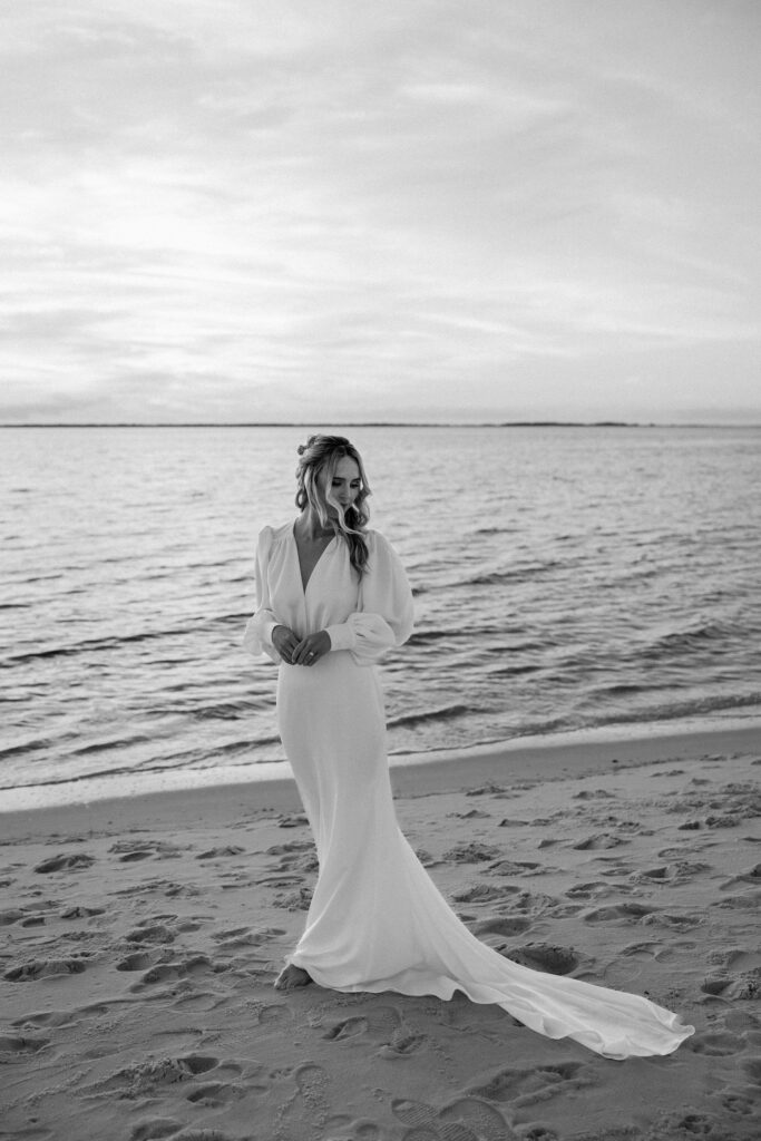 sunset beach bridals in florida with bride and groom